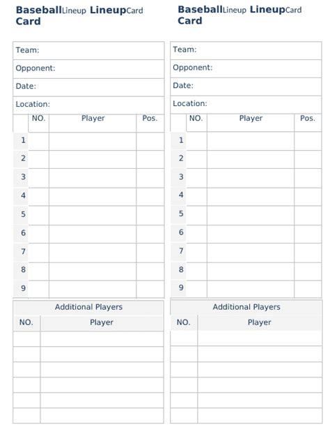 Baseball Lineup Card Format