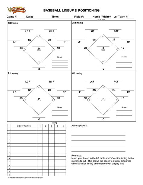 Baseball Lineup Card Format