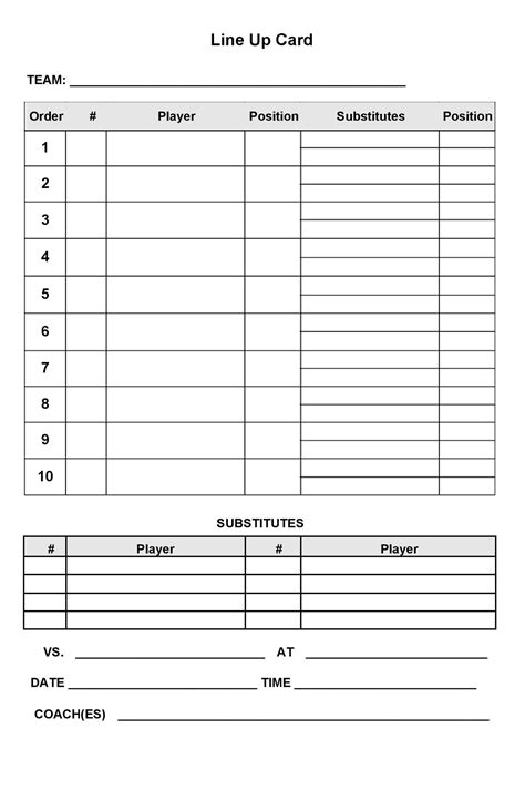 Baseball Lineup Card PDF