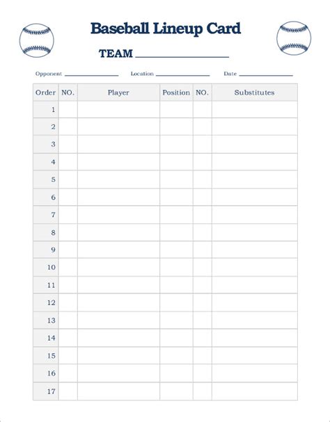 Components of a baseball lineup sheet