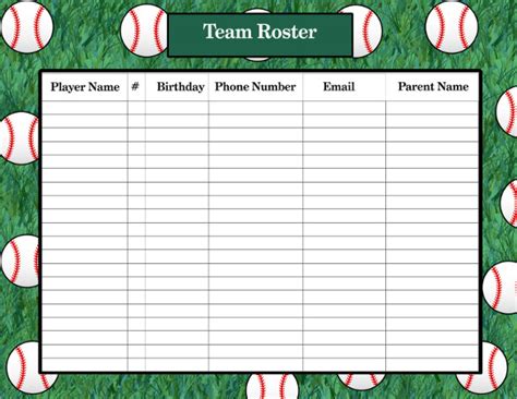 Baseball Roster Template Design