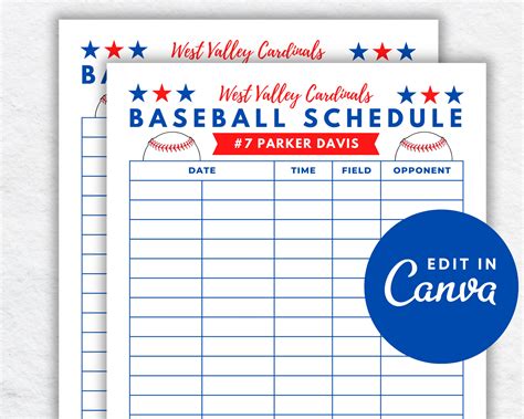 Baseball Schedule Template