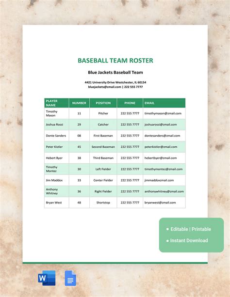 Baseball Schedule Template Design