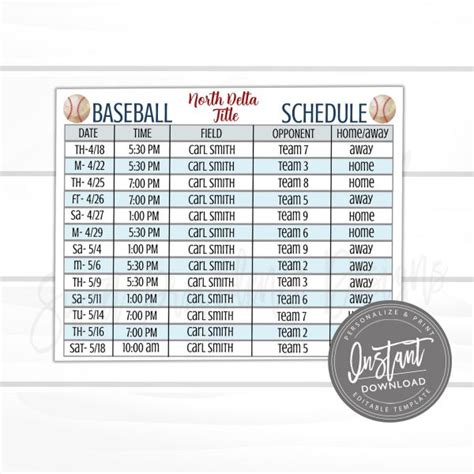 Baseball Schedule Template Download