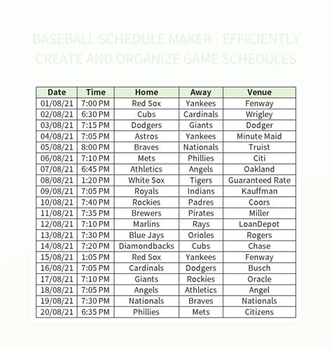 Baseball Schedule Templates