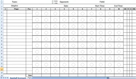 Baseball Score Sheet Template Microsoft Excel