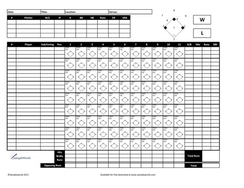 Baseball Score Sheet Templates