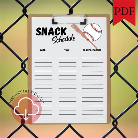 Baseball Snack Schedule Template Example