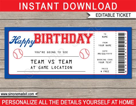 Baseball Ticket Template Templates Free