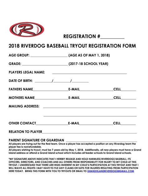 Baseball tryout registration form template on a laptop screen