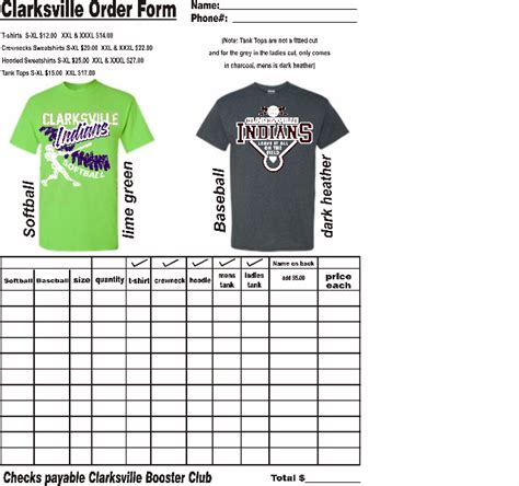 Baseball Uniform Order Form Template