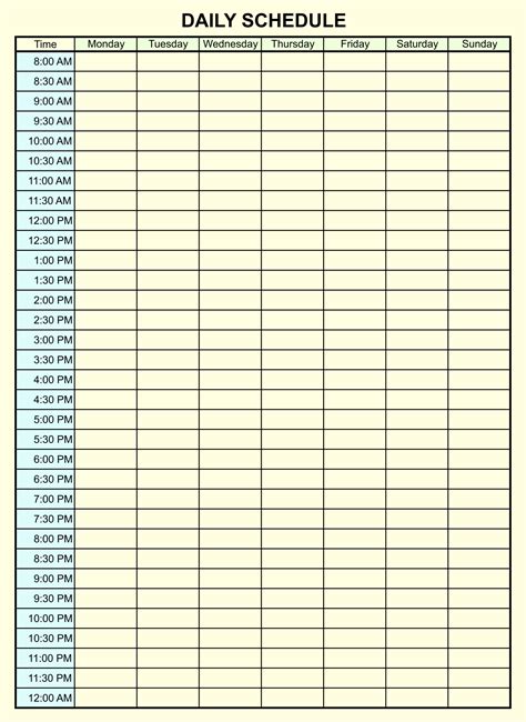 Basic 24 Hour Schedule Template Excel