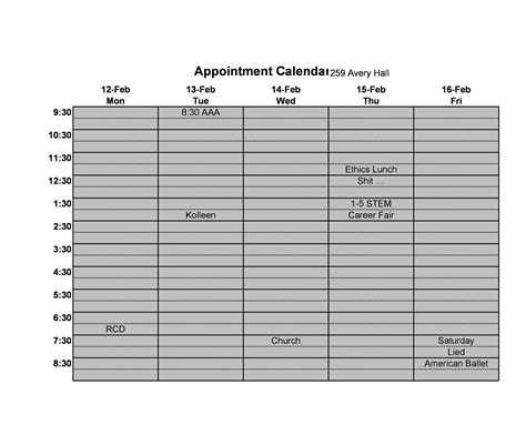 Basic Appointment Schedule Template