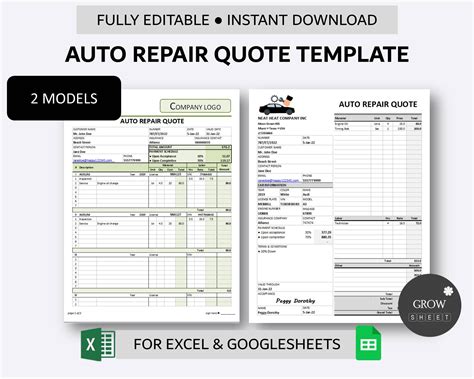 Basic Auto Repair Quote Template