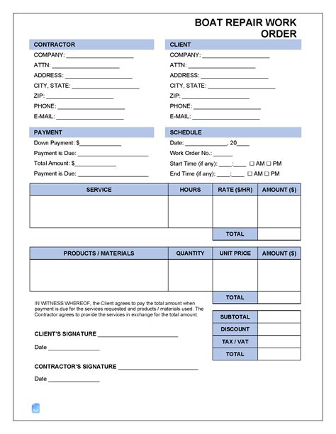 basic boat repair invoice template