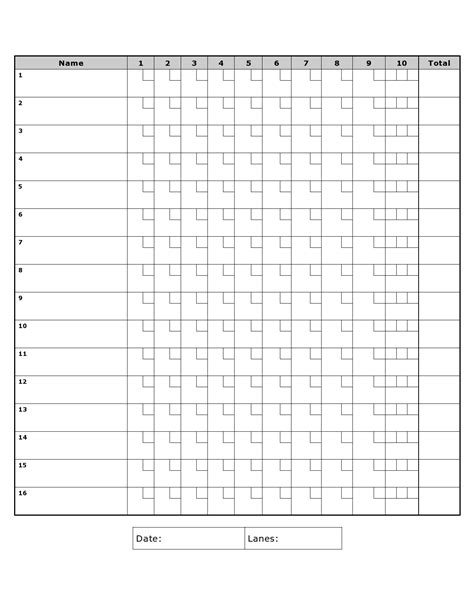 Basic Bowling Score Sheet Template