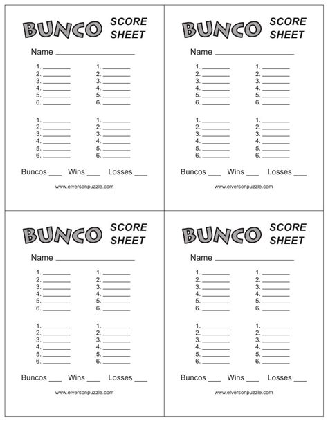 Basic Bunco Score Sheet