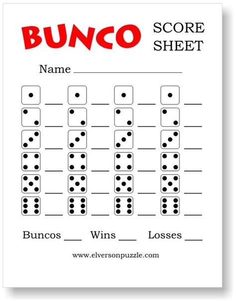 Basic Bunco Score Sheet