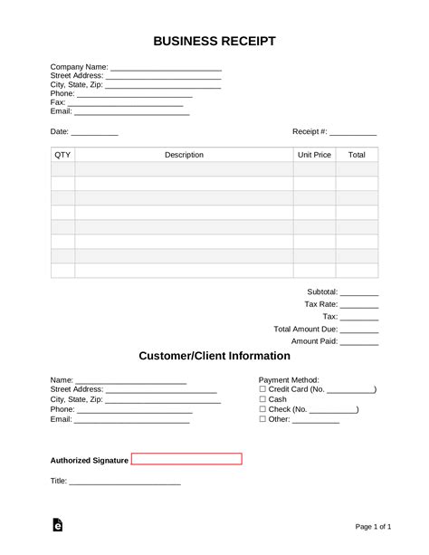 Basic Business Receipt Template