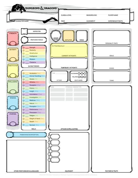 Basic Character Sheet for 5e Dungeons