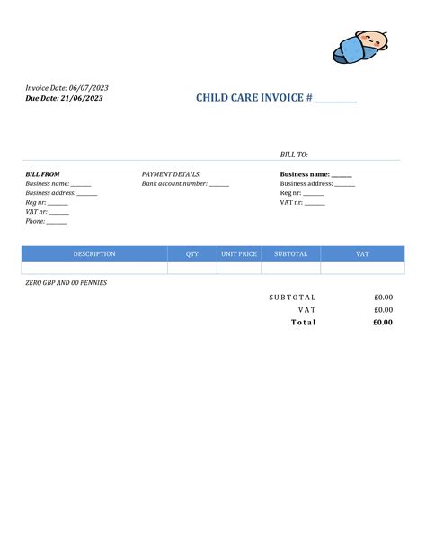 Basic Child Care Invoice Template