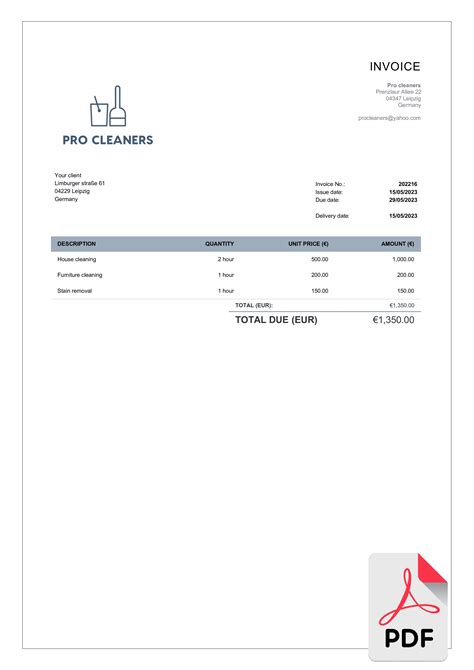 Basic Cleaning Service Invoice Template Sample