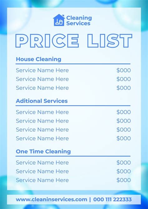 Basic Cleaning Services Price List Template