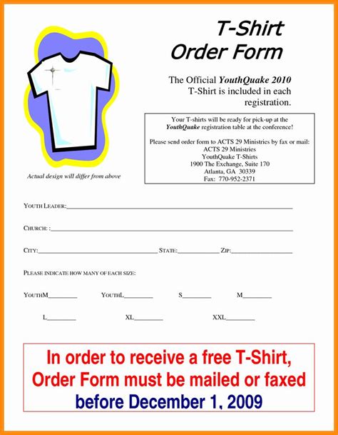 Basic Clothing Order Form