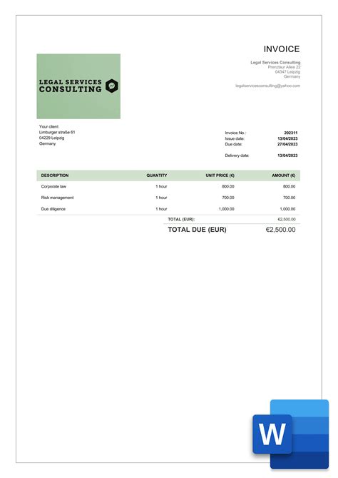 Basic Consulting Invoice Template Example