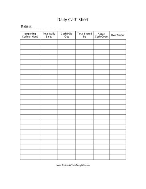 Basic Daily Cash Count Sheet