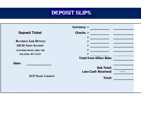 Basic Deposit Slip Template