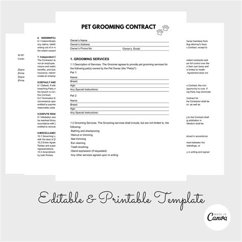 basic dog grooming contract