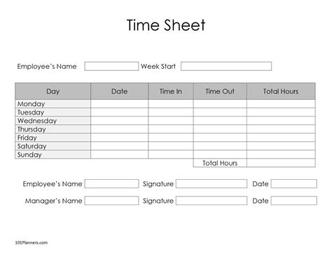 Basic employee timesheet template example