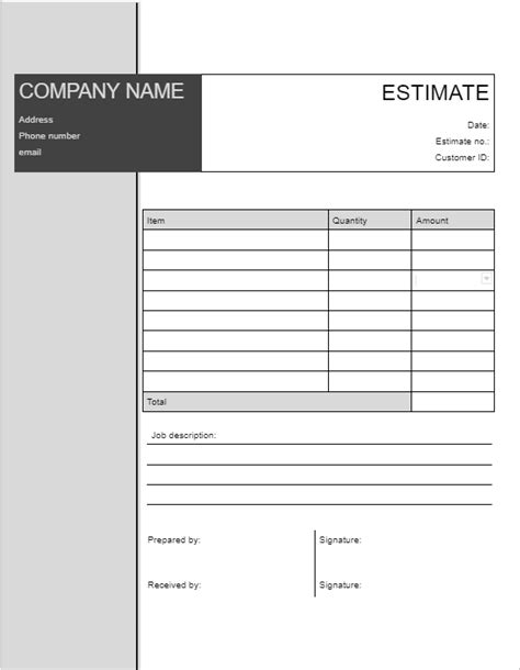 Basic Estimate Template in Google Docs