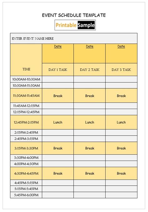 Basic Event Schedule Template