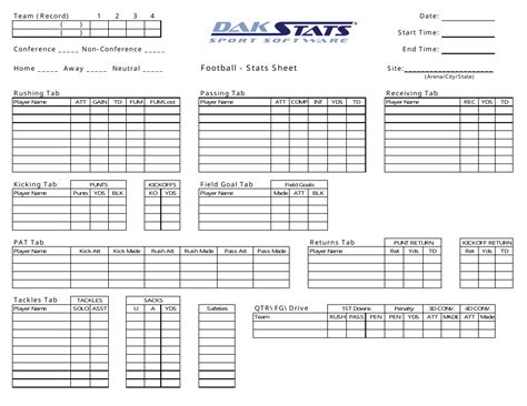 Basic Football Stat Sheet Template