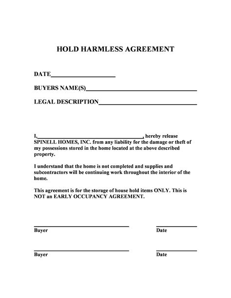 Basic Hold Harmless Agreement Template