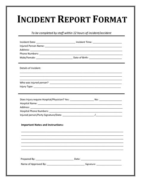 Basic Incident Report Template Word