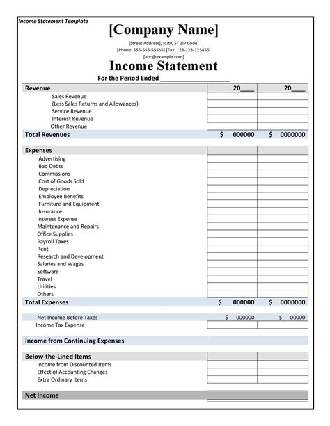 Basic Income Statement Template