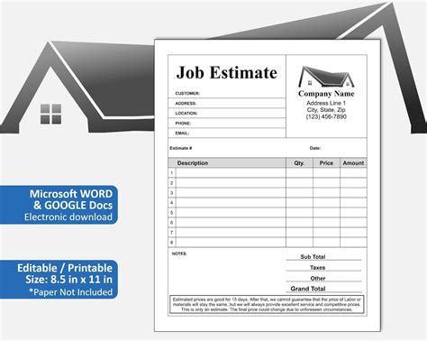 Basic job estimate template