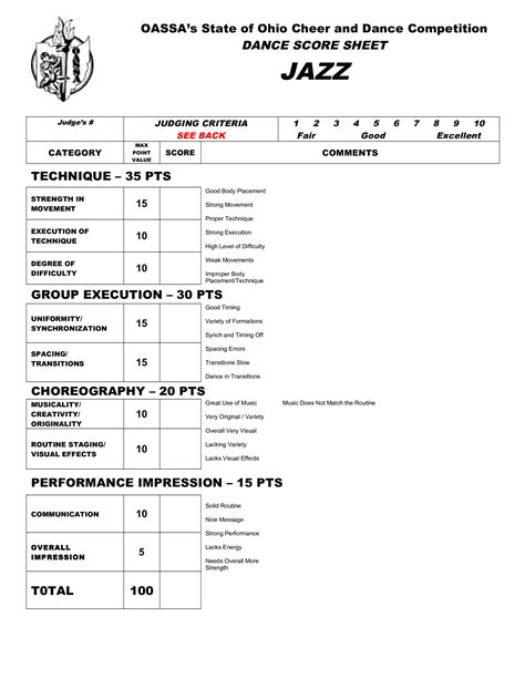 Basic Judges Score Sheet Template