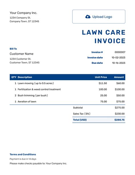 Basic Lawn Care Invoice Template