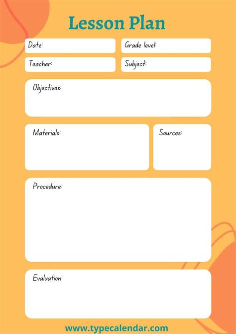 Example of a basic lesson plan template