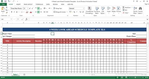 Basic Look Ahead Schedule Template