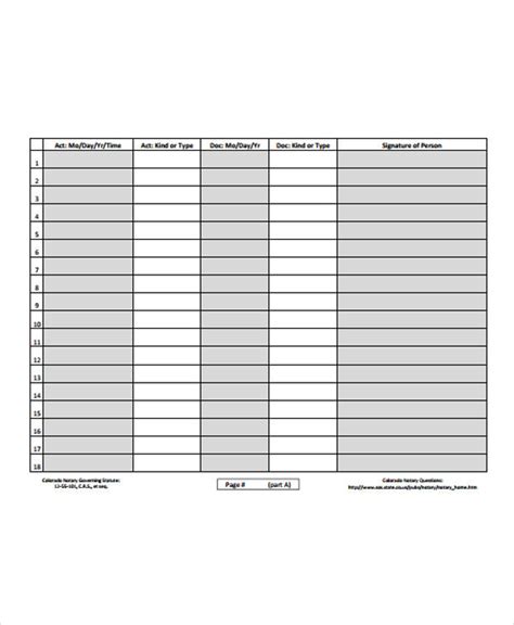 Basic Notary Log Template in Excel