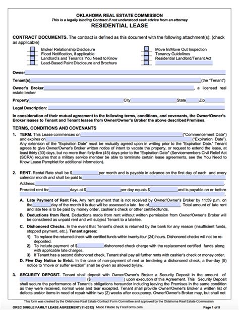 Basic Oklahoma Lease Agreement Template