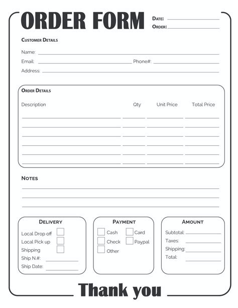 Basic order form template