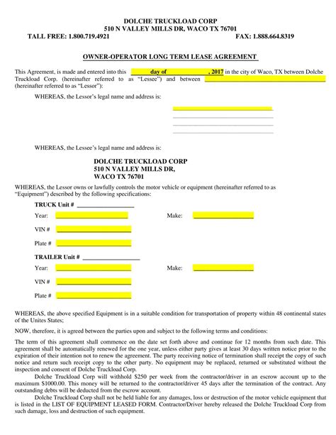 Basic Owner-Operator Lease Agreement Template