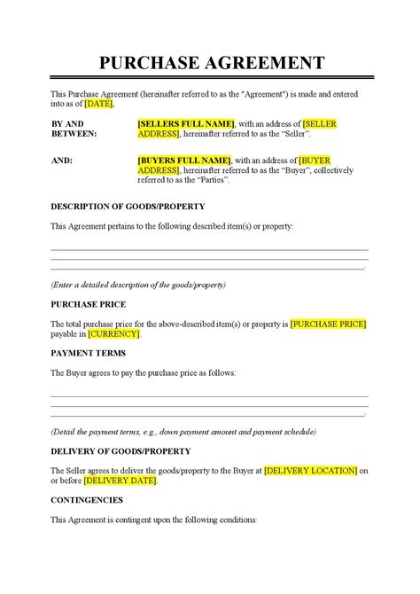 Basic Purchase Agreement Template