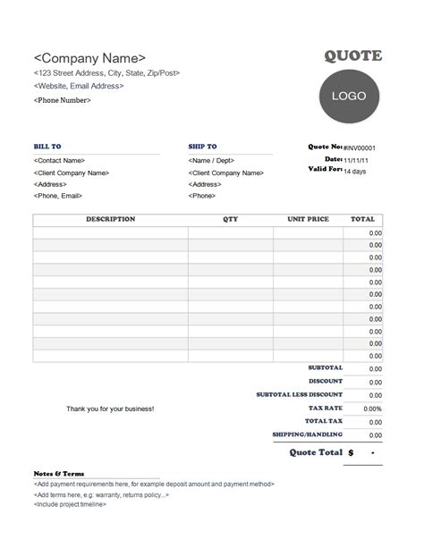 Basic Quote Invoice Template